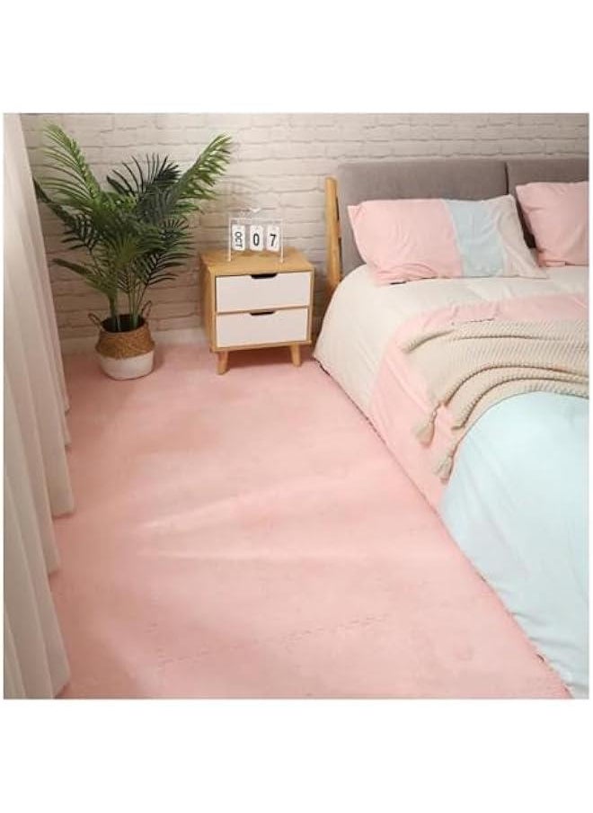 HOOKOR 12 Pcs Plush Foam Floor Mat Square Interlocking Carpet Tiles with Border Fluffy Play Mat Floor Tiles Soft Climbing Area Rugs for Home Playroom Decor, Pink (17-06)  - Image 1