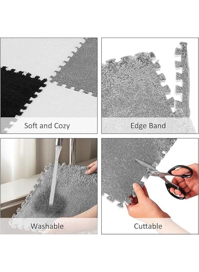 HOOKOR 12 Pcs Plush Foam Floor Mat Square Interlocking Carpet Tiles with Border Fluffy Play Mat Floor Tiles Soft Climbing Area Rugs for Home Playroom Decor, Pink (17-06)  - Image 3