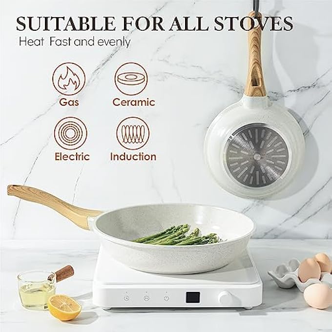 سنسارتي مقلاة سيراميك غير لاصقة، مقلاة أومليت 20 سم، مقلاة صحية غير سامة، مقلاة شيف متوافقة مع الحث، مقلاة بيض بمقبض مقاوم للحرارة، خالية من Pfas - Image 5