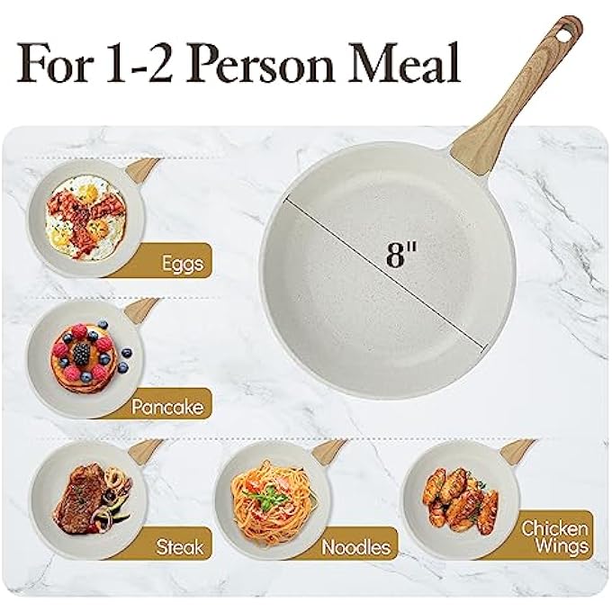 سنسارتي مقلاة سيراميك غير لاصقة، مقلاة أومليت 20 سم، مقلاة صحية غير سامة، مقلاة شيف متوافقة مع الحث، مقلاة بيض بمقبض مقاوم للحرارة، خالية من Pfas - Image 3