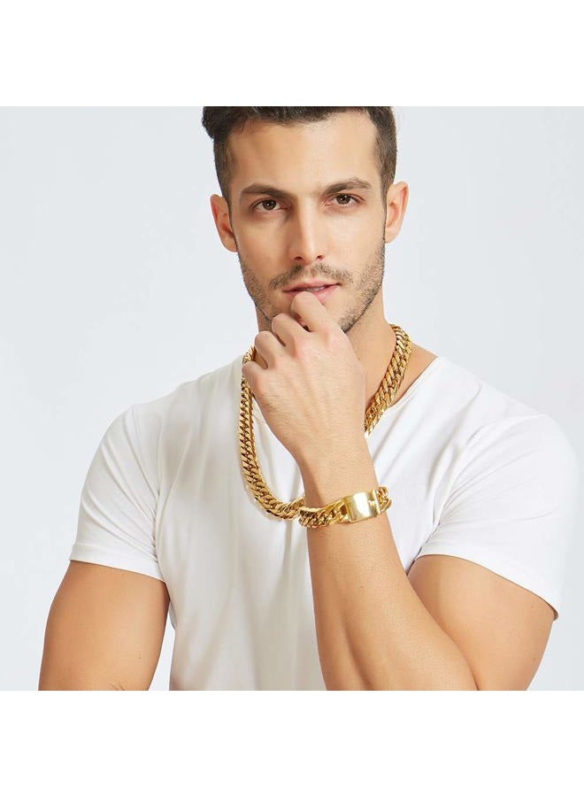 Jxlepe سوار سلسلة ميامي الكوبية 18K ذهب 16 مم كبير من الفولاذ المقاوم للصدأ، 16 مم، معدني للرجال - Image 2
