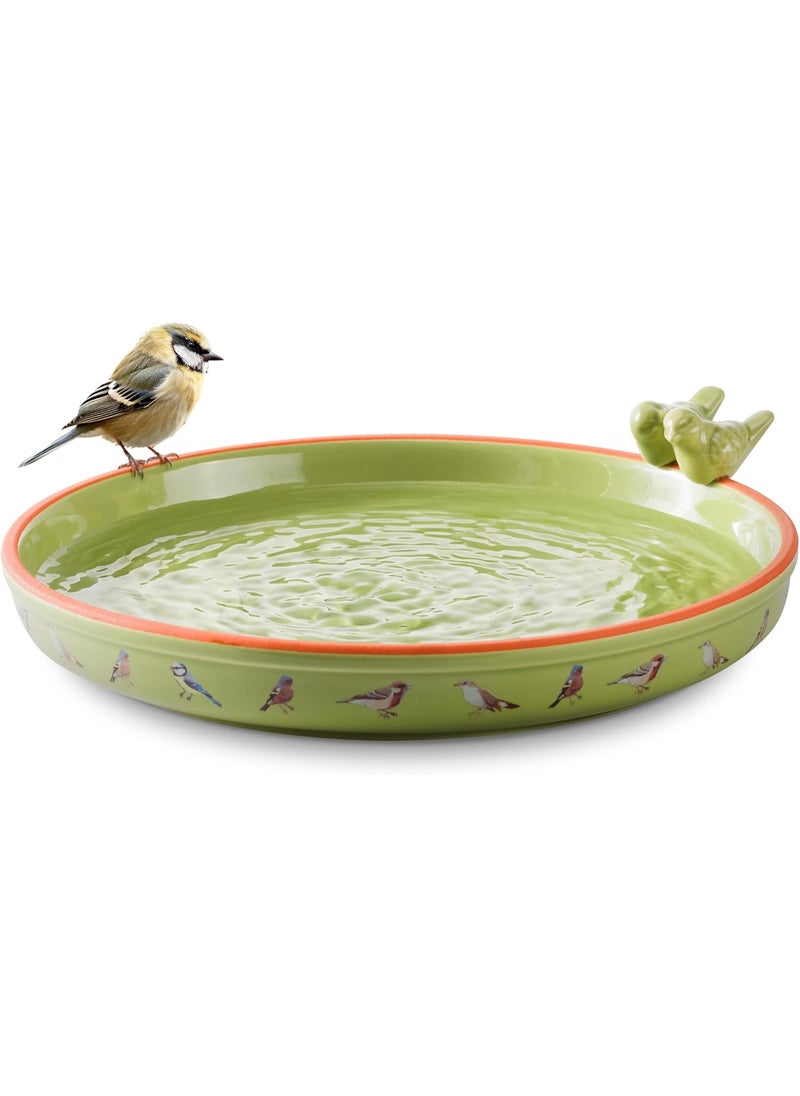 Navaris Navaris Outdoor Ceramic Bird Bath Bowl  Frost Resistant with Spacious 25cm 98 Diameter  Attractive Bird Bath for Garden with Elegant Bird Print Design  - Image 1