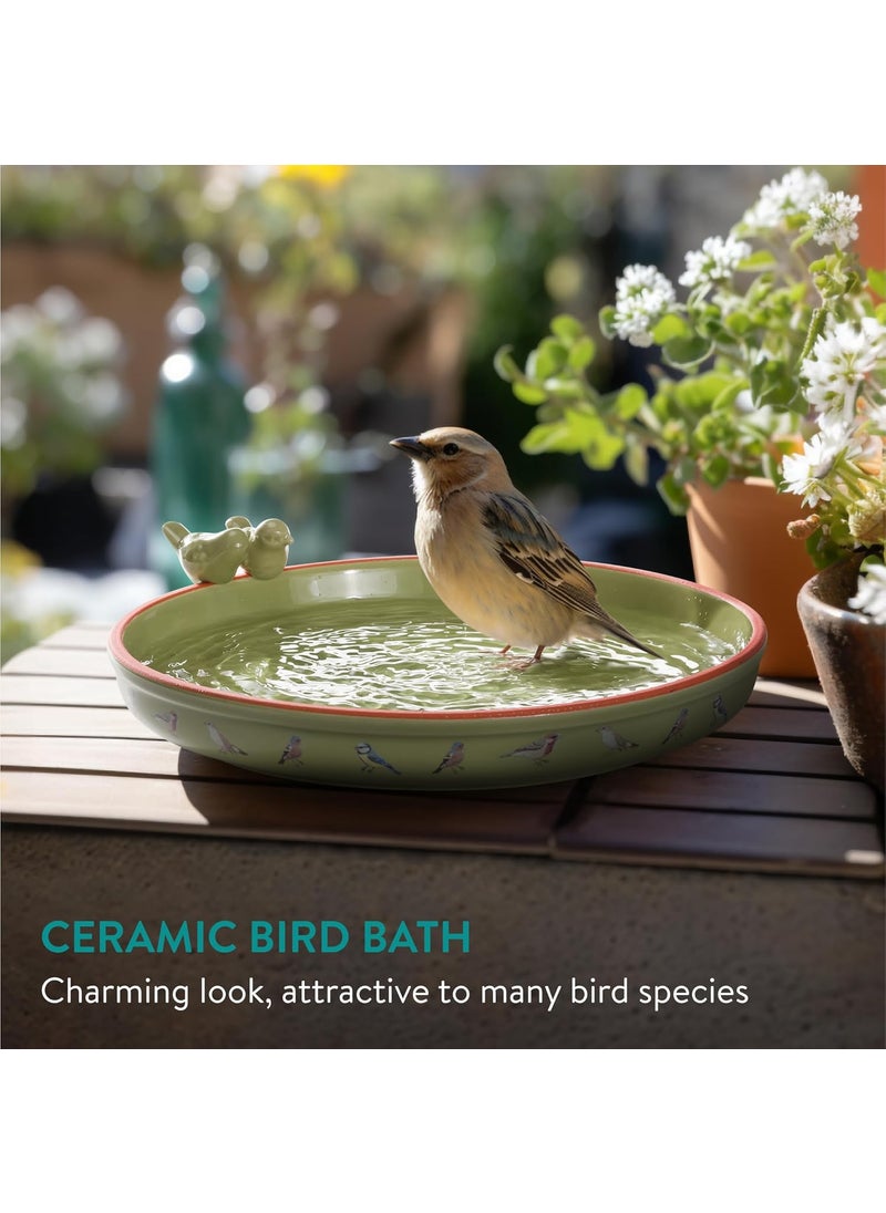 Navaris Navaris Outdoor Ceramic Bird Bath Bowl  Frost Resistant with Spacious 25cm 98 Diameter  Attractive Bird Bath for Garden with Elegant Bird Print Design  - Image 2