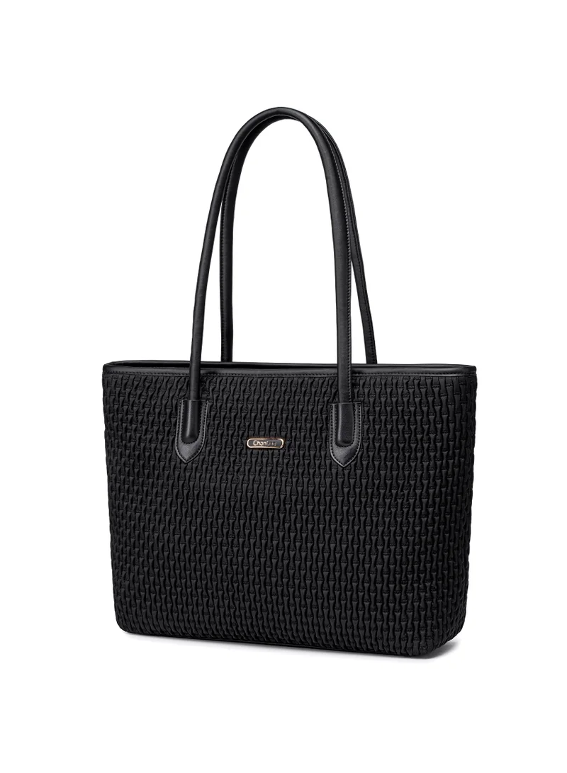 Chantria Premium Lightweight Tote Bag for Women Water Resistant Multifunctional Hand Bag with Separate Laptop and Tablet Compartment, CB00800-Black