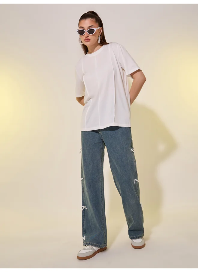 Take Two Take Two Seam Detail Round Neck Regular Fit T-Shirt