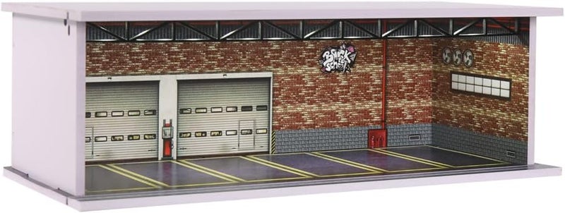 G-FANS 1/64 Hot diecast Wheels Cars Display case - 1/64 Scale Model Cars scenarios Display Box with LED Light and Acrylic Cover, Scenes Parking lot Diorama Storage Garage 6 Parking Spaces (Red Brick) - Image 1