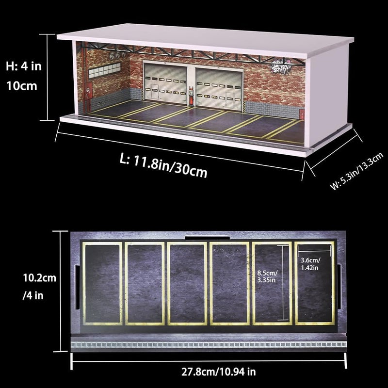 G-FANS 1/64 Hot diecast Wheels Cars Display case - 1/64 Scale Model Cars scenarios Display Box with LED Light and Acrylic Cover, Scenes Parking lot Diorama Storage Garage 6 Parking Spaces (Red Brick) - Image 2