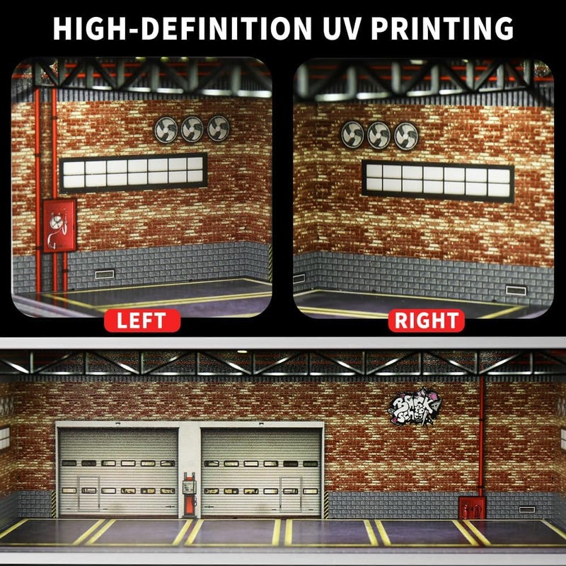 G-FANS 1/64 Hot diecast Wheels Cars Display case - 1/64 Scale Model Cars scenarios Display Box with LED Light and Acrylic Cover, Scenes Parking lot Diorama Storage Garage 6 Parking Spaces (Red Brick) - Image 4