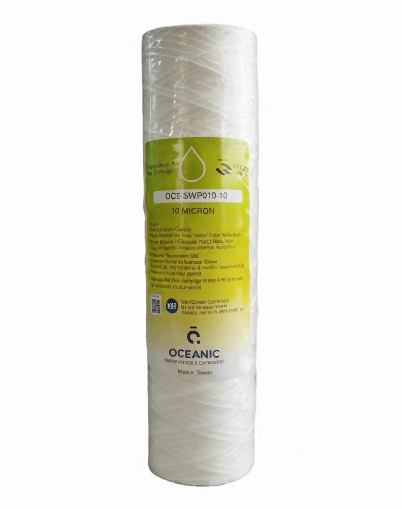 Oceanic 10 Inch Cotton Water Filter Cartridge 10 Micron Sediment Filter White