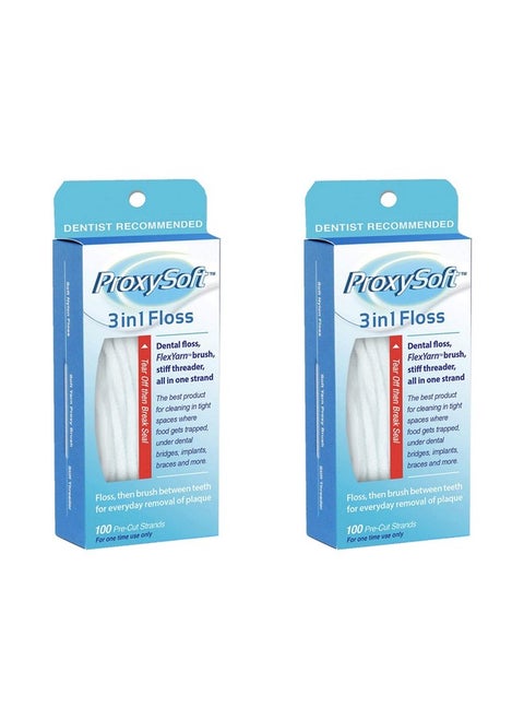 3In1 Dental Floss For Optimal Teeth Flossing 2 Packs Precut Ortho Floss Threaders For Braces Tight Spaces Bridges Implants With Builtin Soft Proxy Brush And Stiff Threader Flosser