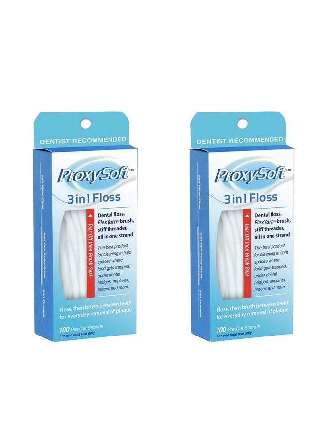 3In1 Dental Floss For Optimal Teeth Flossing 2 Packs Precut Ortho Floss Threaders For Braces Tight Spaces Bridges Implants With Builtin Soft Proxy Brush And Stiff Threader Flosser