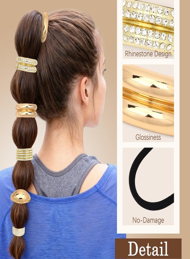 KIUEZIR 6PCS Metal Hair Tie Set - Gold & Rhinestone Hair Accessories for Women, Stylish Hair Ties for Ponytails/Braids - Image 3