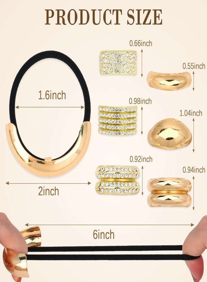 KIUEZIR 6PCS Metal Hair Tie Set - Gold & Rhinestone Hair Accessories for Women, Stylish Hair Ties for Ponytails/Braids - Image 2