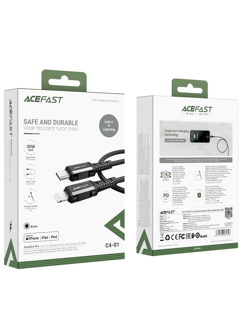 AceFast C4-01 USB-C to Lightning aluminum alloy charging data cable(1.8m) - Image 1