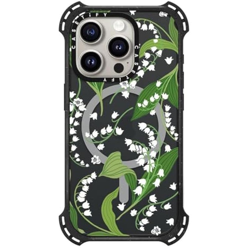 Casetify Bounce iPhone 15 Pro Case 【6X Military Grade Drop Tested / 21.3ft Drop Protection/Compatible with Magsafe】 - Lily of The Valley - Triple Black - Image 1