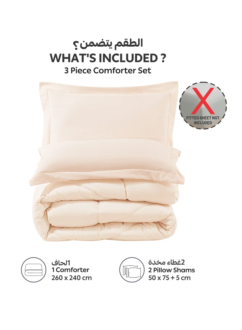 Donetella Bedding Comforter Set, King Size Fits 260X240 cm - 3-Pcs Solid Quilted Bed Set, Microfiber Fabric - 1 Comforter And 2 Pillow Shams