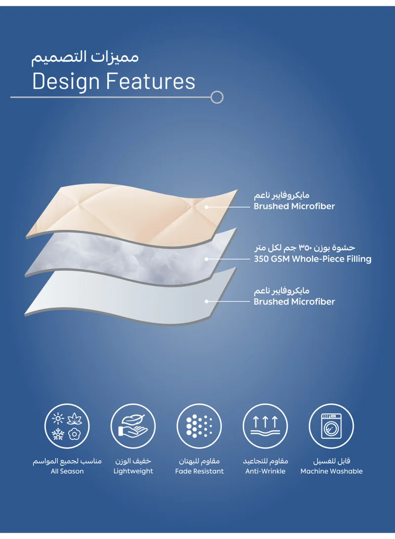 Donetella KING - 3Pcs Bedding Comforter Set, King Size 260X240 cm - 3-Pcs Solid Quilted Bed Set, Microfiber Fabric - 1 Comforter And 2 Pillow Shams  | Best Price UAE