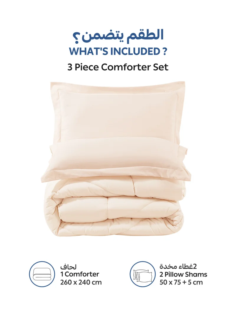 Donetella KING - 3Pcs Bedding Comforter Set, King Size 260X240 cm - 3-Pcs Solid Quilted Bed Set, Microfiber Fabric - 1 Comforter And 2 Pillow Shams  | Best Price UAE