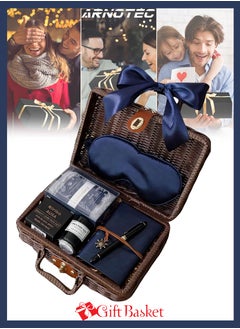 ARNOTEC Luxury Men's Gift Set — Business Retro Rattan Basket Gift Set | Includes Blue Notebook, Vintage Ballpoint Pen, Thai Handmade Soap, Aromatherapy Wax, Towel, Satin Eye Mask | Perfect for Weddings, Birthdays, Business Gifts  - Image 1
