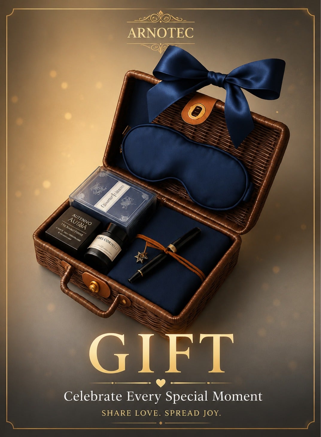 Luxury Men’s Gift Set – Retro Rattan Basket with Blue Notebook, Vintage Pen, Thai Handmade Soap, Aromatherapy Wax, Towel & Satin Eye Mask, Elegant Gift for Wedding, Birthday, Anniversary, Christmas, Father’s Day & Business Occasions