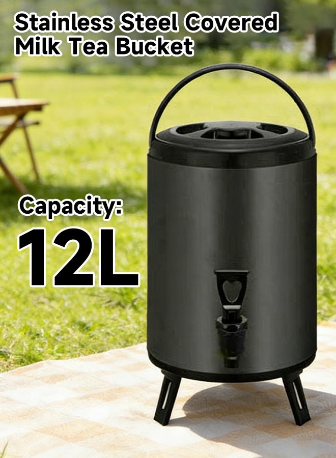 Stainless steel soy milk bucket - double-layer cold and hot insulation tea water bucket - cup for tea shops - commercial large capacity - Image 1