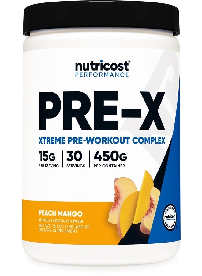 Nutricost Pre-X Xtreme Pre-Workout Complex Powder, Peach Mango, 30 Servings, Vegetarian, Non-GMO and Gluten Free - Image 1