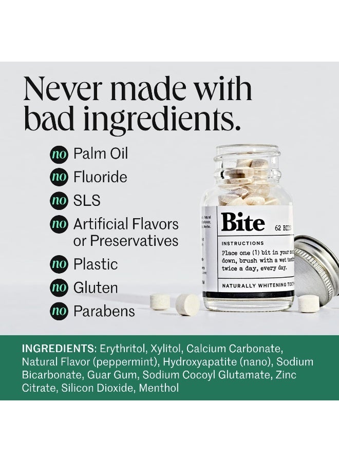 Bite Toothpaste Tablets Xylitol 5 Nano Hydroxyapatite Toothpaste Bits for Sensitive Teeth Fluoride Free Tooth Whitening Travel Size Dental Care for Adults Kids Made in USA 124 Bits - Image 2