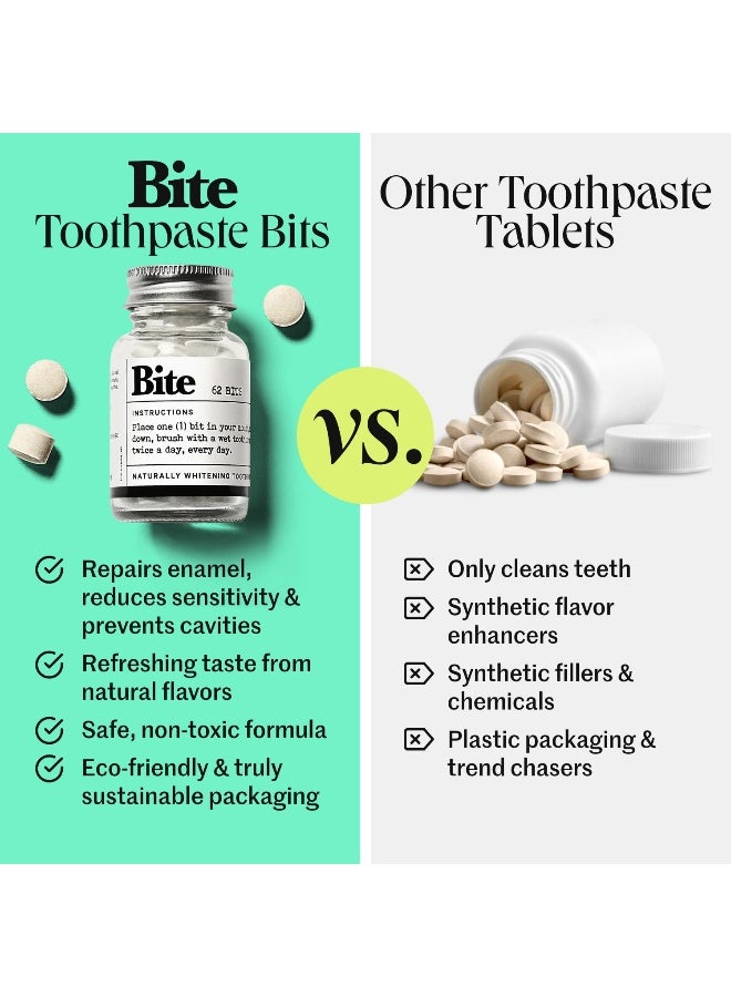 Bite Toothpaste Tablets Xylitol 5 Nano Hydroxyapatite Toothpaste Bits for Sensitive Teeth Fluoride Free Tooth Whitening Travel Size Dental Care for Adults Kids Made in USA 124 Bits - Image 4
