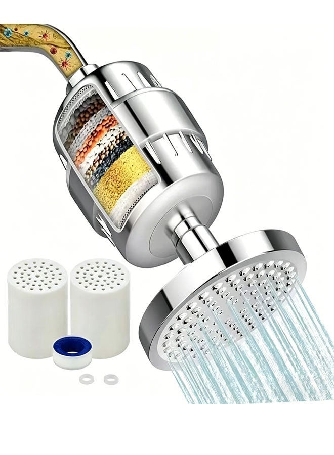 Bukela 15-Stage Filter Shower Head, High-Pressure Filter Shower Head, With A Gentle Spray; Fitted With A Filter Cartridge To Filter Hard Water And Remove Chlorine And Harmful Substances - Image 1