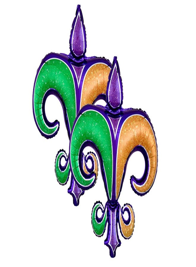 Artisan Owl Set of 2 Mardi Gras Fleur De Lis 38" Foil Party Balloons - Image 2