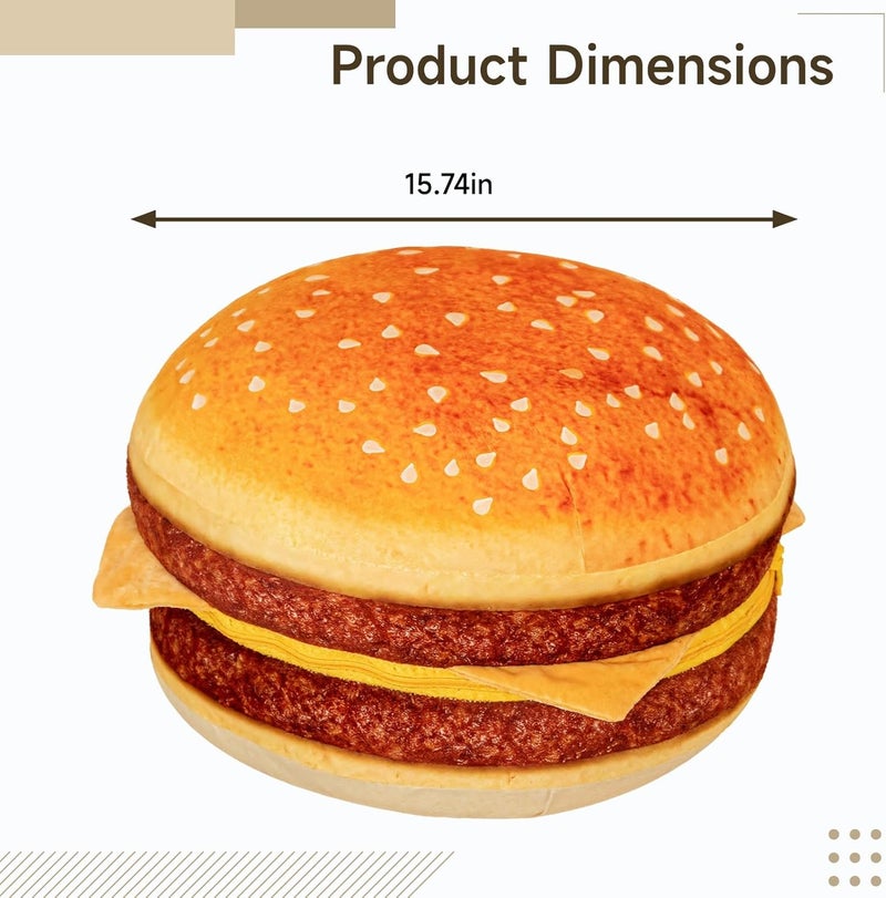 15.8 in Burger Pillow, 3D Food Cushion, Sofa Décor, Soft Toys - Image 4