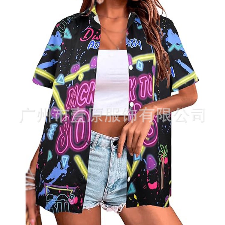 2025 80S And 90S Hawaiian Shirt Lapel Retro Printed Shirt - Image 5