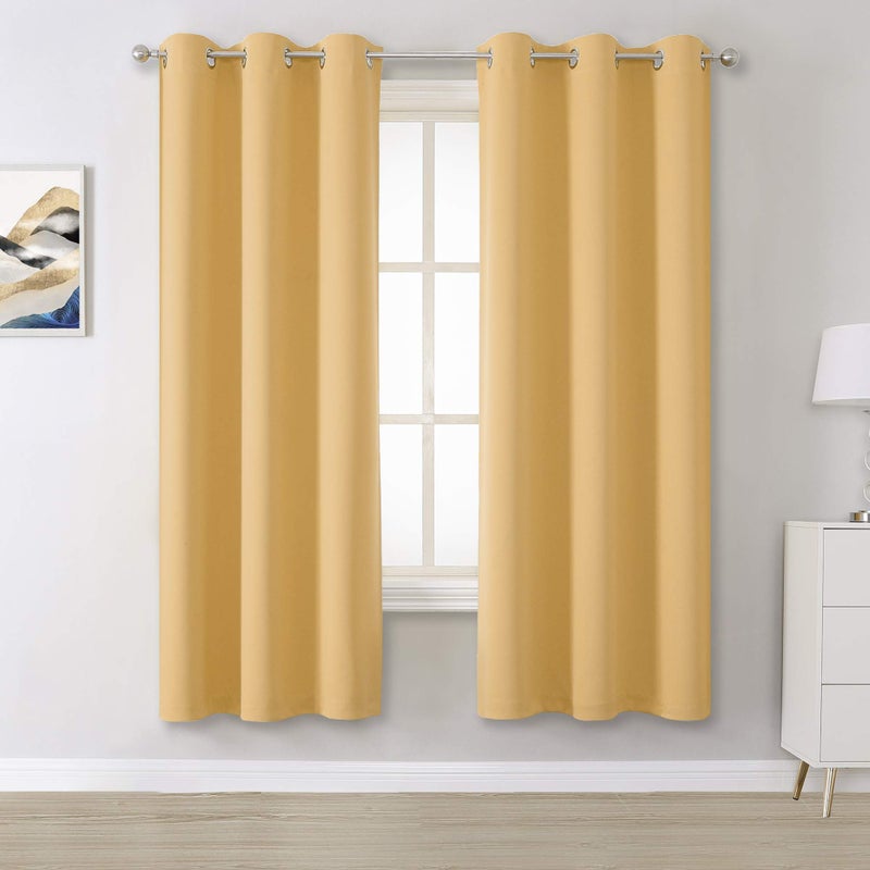 DUALIFE Yellow Curtains 72 Inches LongBlackout Curtain Panels for Bedroom Room Darkening Solid Window Drapes for Living Room Thermal Insulated Grommet Top 42W x 72L2 Panels Desert Mist