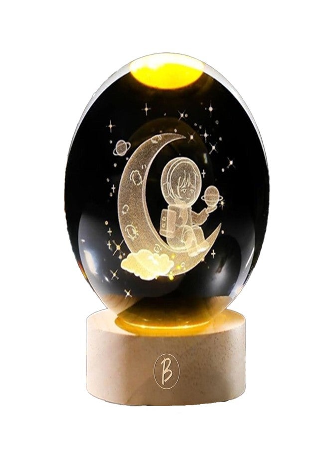 BTfash 3D Crystal Night Lamp Ball - Astronaut, LED Light with Wooden Base, Creative lamp for Home Office Decoration,Best for Gifting (Astronaut) - Image 1