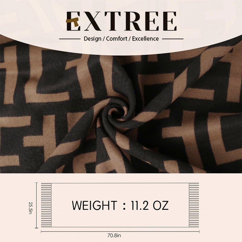 EXTREE Scarfs for Women Pashmina Silky Shawl Wrap for Evening Dressing Blanket Open Front Poncho Cape (AIG-dark brown-tan) - Image 2