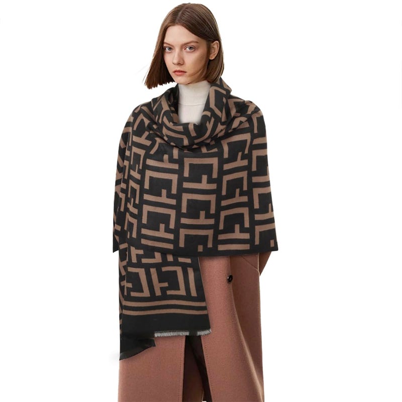 EXTREE Scarfs for Women Pashmina Silky Shawl Wrap for Evening Dressing Blanket Open Front Poncho Cape (AIG-dark brown-tan) - Image 5