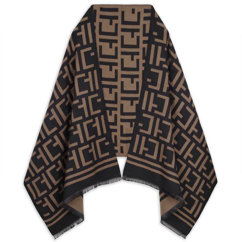 EXTREE Scarfs for Women Pashmina Silky Shawl Wrap for Evening Dressing Blanket Open Front Poncho Cape (AIG-dark brown-tan) - Image 1