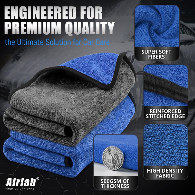 Airlab Microfiber Towels for Cars Wash Drying Thick Plush Cleaning Cloth Auto Detailing Super Absorbent for Interior & Exterior Lint Free, Streak Free, 35 x 24 Inch, 500 GSM, Pack of 2 - Image 3