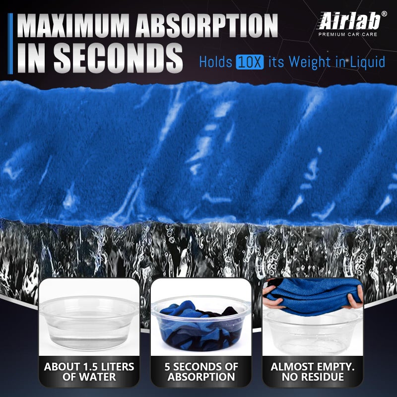 Airlab Microfiber Towels for Cars Wash Drying Thick Plush Cleaning Cloth Auto Detailing Super Absorbent for Interior & Exterior Lint Free, Streak Free, 35 x 24 Inch, 500 GSM, Pack of 2 - Image 4