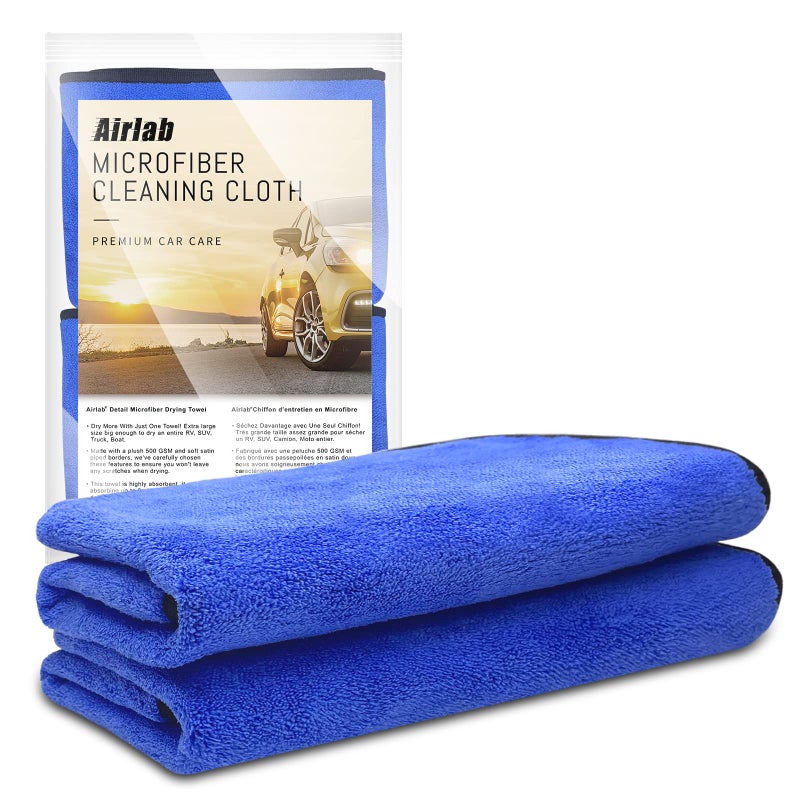 Airlab Microfiber Towels for Cars Wash Drying Thick Plush Cleaning Cloth Auto Detailing Super Absorbent for Interior & Exterior Lint Free, Streak Free, 35 x 24 Inch, 500 GSM, Pack of 2 - Image 1