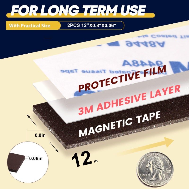 CHUNNIAO Extra Strong Flexible Neodymium Magnetic Strip 12 X 4/5"(2 Pieces),60 Mil Magnetic Tape Strips with Adhesive Backing, Heavy Duty NdFeB Magnets,Super for Basemen Tool Room,Garage,Organized Storage - Image 2