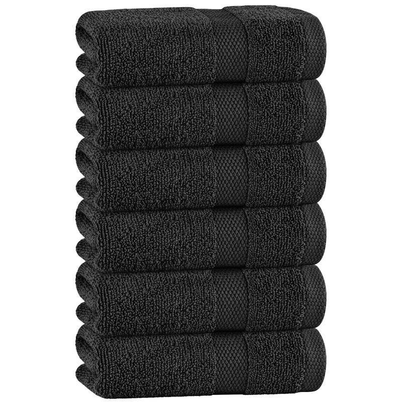 White Classic Black Hand Towels for Bathroom 6 Pack Cotton Hand Towel Bulk for Gym Kitchen and Spa 16x27 Inches Soft Highly Absorbent Quick Dry Terry Salon Towels - Image 2