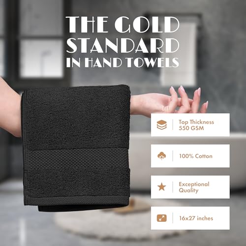 White Classic Black Hand Towels for Bathroom 6 Pack Cotton Hand Towel Bulk for Gym Kitchen and Spa 16x27 Inches Soft Highly Absorbent Quick Dry Terry Salon Towels - Image 3