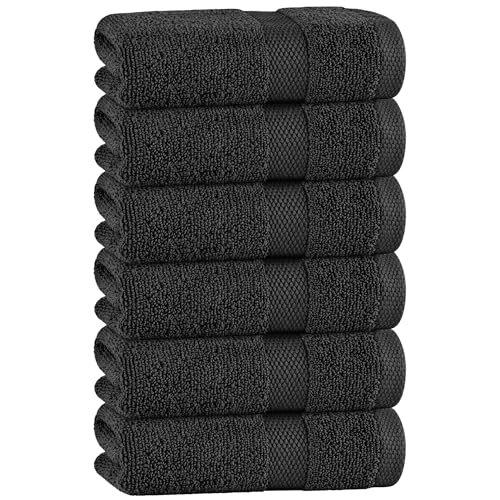 White Classic Black Hand Towels for Bathroom 6 Pack Cotton Hand Towel Bulk for Gym Kitchen and Spa 16x27 Inches Soft Highly Absorbent Quick Dry Terry Salon Towels - Image 1