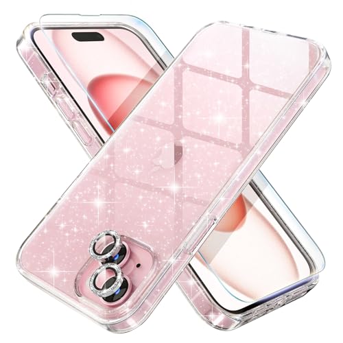 Choiche Compatible for iPhone 15 Plus Case Women Phone Case, Cute Bling Sparkly, Military Grade Drop Protection, 2 Diamond Camera Lens Covers, 2 Tempered Glass Protectors, 6.7 inch (Glitter Clear) - Image 1
