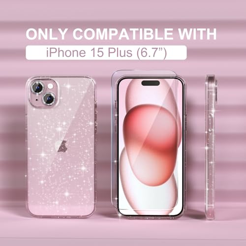 Choiche Compatible for iPhone 15 Plus Case Women Phone Case, Cute Bling Sparkly, Military Grade Drop Protection, 2 Diamond Camera Lens Covers, 2 Tempered Glass Protectors, 6.7 inch (Glitter Clear) - Image 3