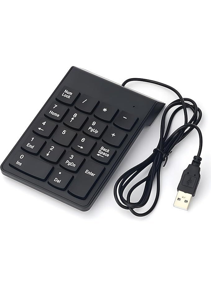 Slim USB Numeric Keypad 18-Key Wired Number Pad for Laptop, PC and Mac – Portable External Numpad for Fast Data Entry, Accounting and Office Work Compact Plug & Play USB Number Keyboard with Full Size Keys, Stable Connection and Comfortable Ergonomic Design – Black - Image 1