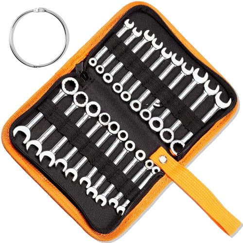 LEONTOOL Mini Wrench Set Metric and SAE 20 Pcs Ignition Wrenches 4-11mm & 5/32" to 7/16" Open End Box End Wrench Set with Key Ring, Combination Wrench Sets with Zipper Bag - Image 1