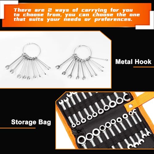 LEONTOOL Mini Wrench Set Metric and SAE 20 Pcs Ignition Wrenches 4-11mm & 5/32" to 7/16" Open End Box End Wrench Set with Key Ring, Combination Wrench Sets with Zipper Bag - Image 5