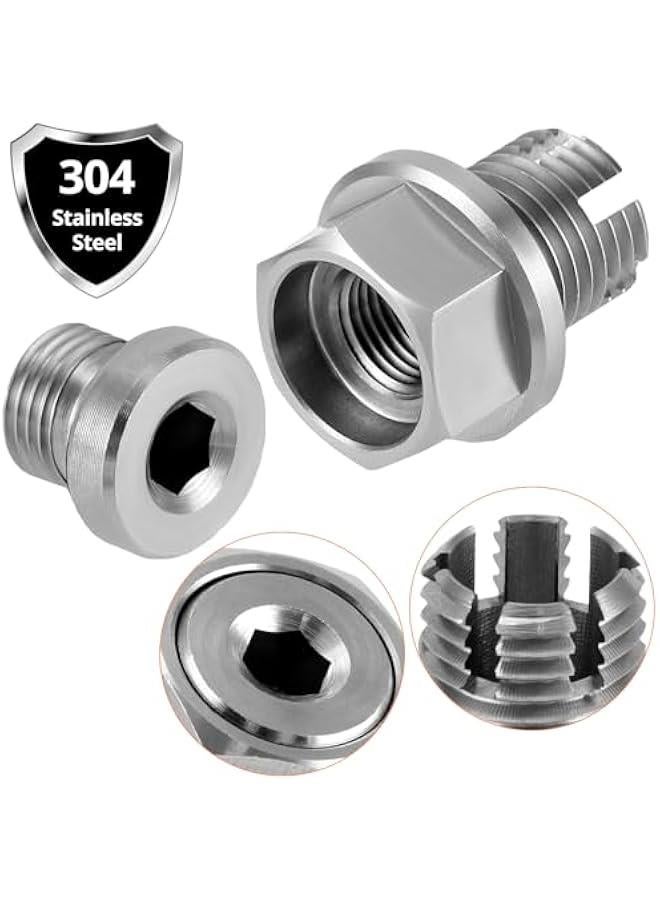 Arabest Stainless Steel M14.1-1.5 x 15mm Oversize Oil Drain Plug, Self Tapping Oil Pan Thread Repair Kit with Hex Key, O-Rings, and Copper Gaskets  - Image 4